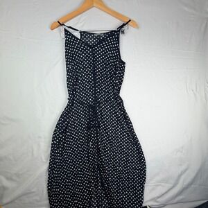 Drops Black White Polka Dot Button Front Midi Dress Drawstring